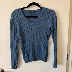 Lauren Ralph Lauren Women's V-Neck Cable Knit Sweater in Blue